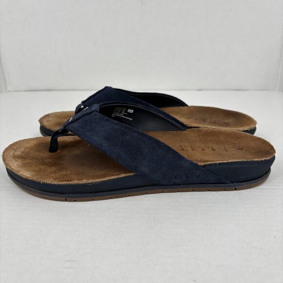 Reef Sandals Mens Size 10 Navy Blue Leather Ojai Flip Flop Comfort Toe Post